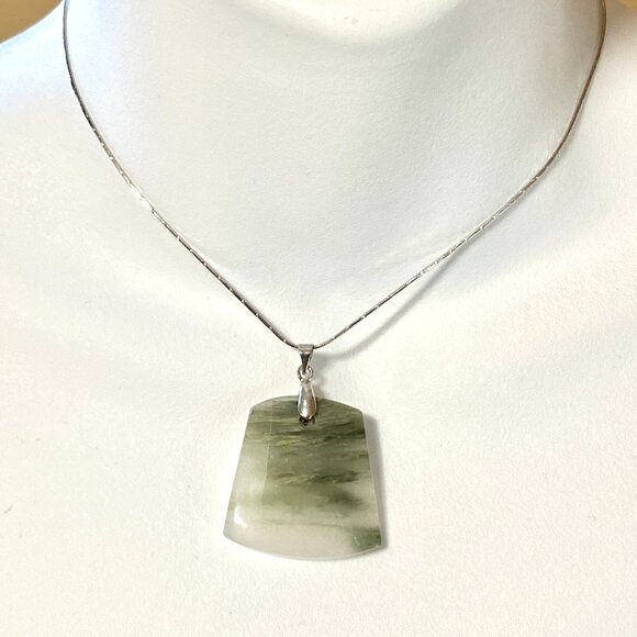 Natural Green Hair Stone Pendant, Large Genuine Gemstone Pendant - Picture 6 of 11